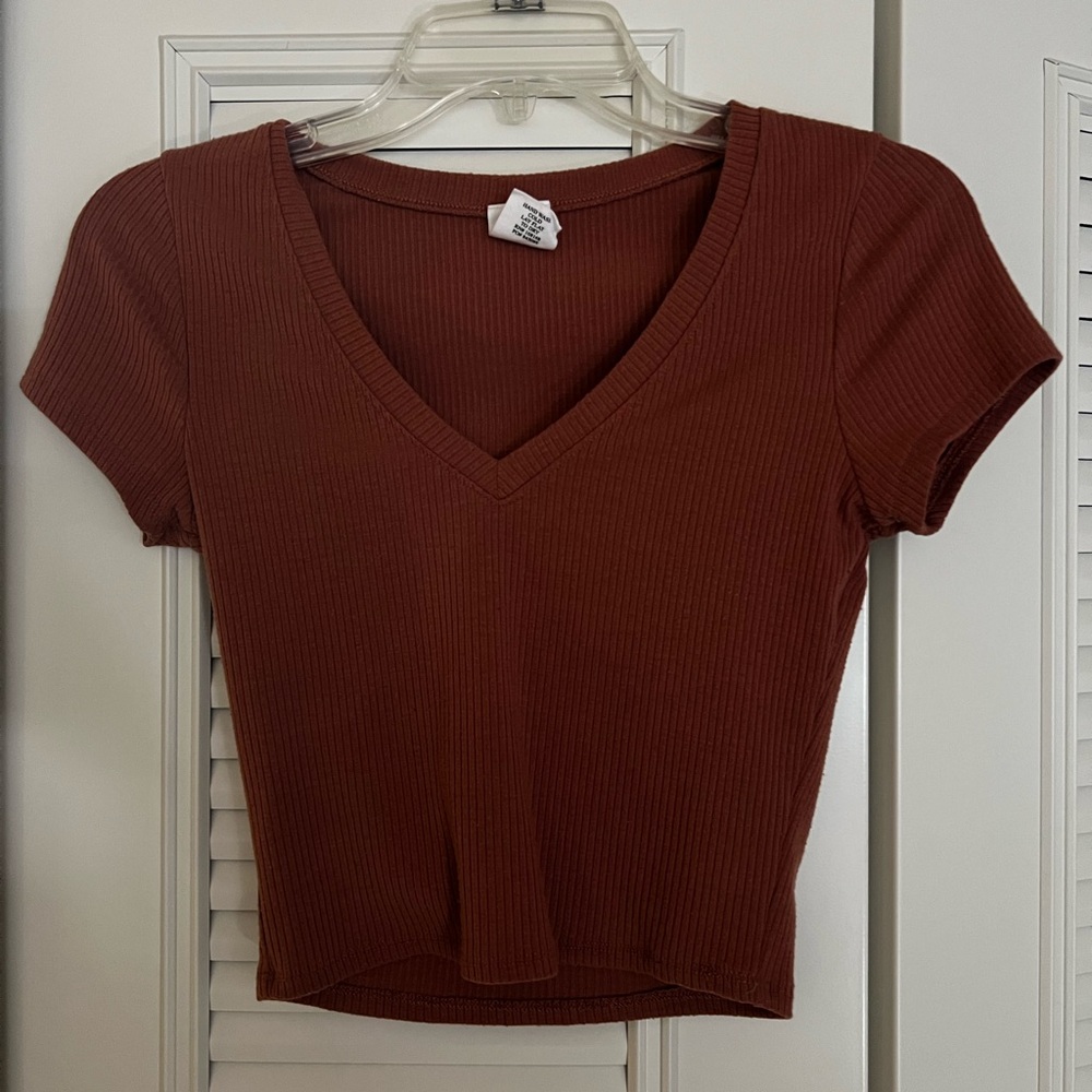 Ribbed V-Neck Crop Top